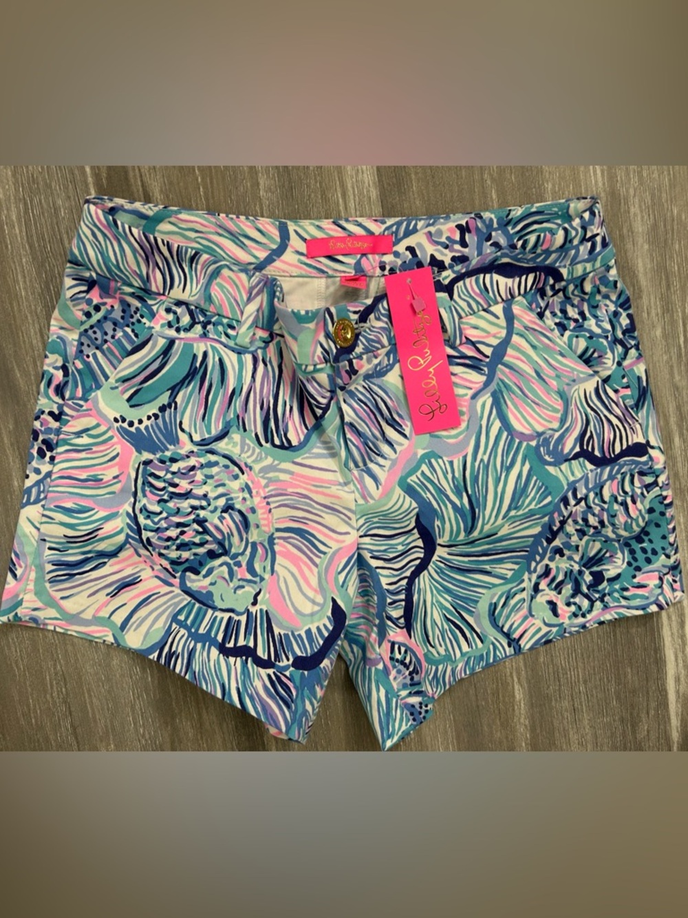NWT Lilly Pulitzer Callahan stretch shorts, Bermuda Blue, Fishful Thinking, Sz 4 - Picture 7 of 9